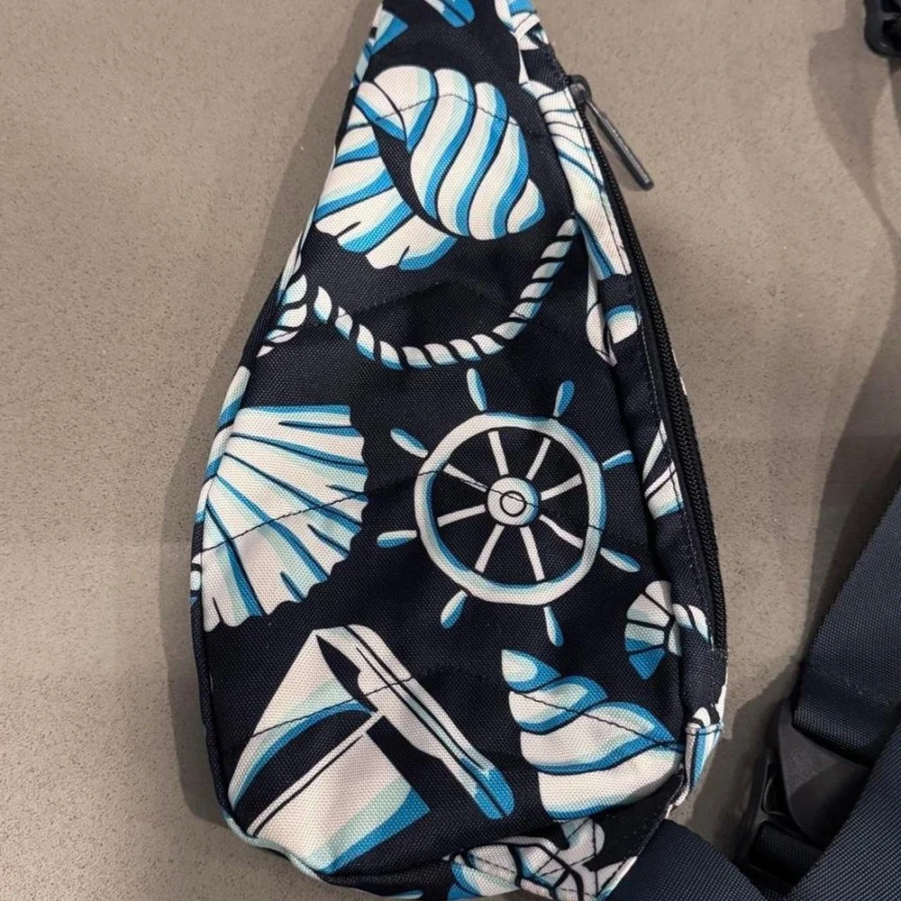 Vera Bradley blue and white beach-themed sling bag